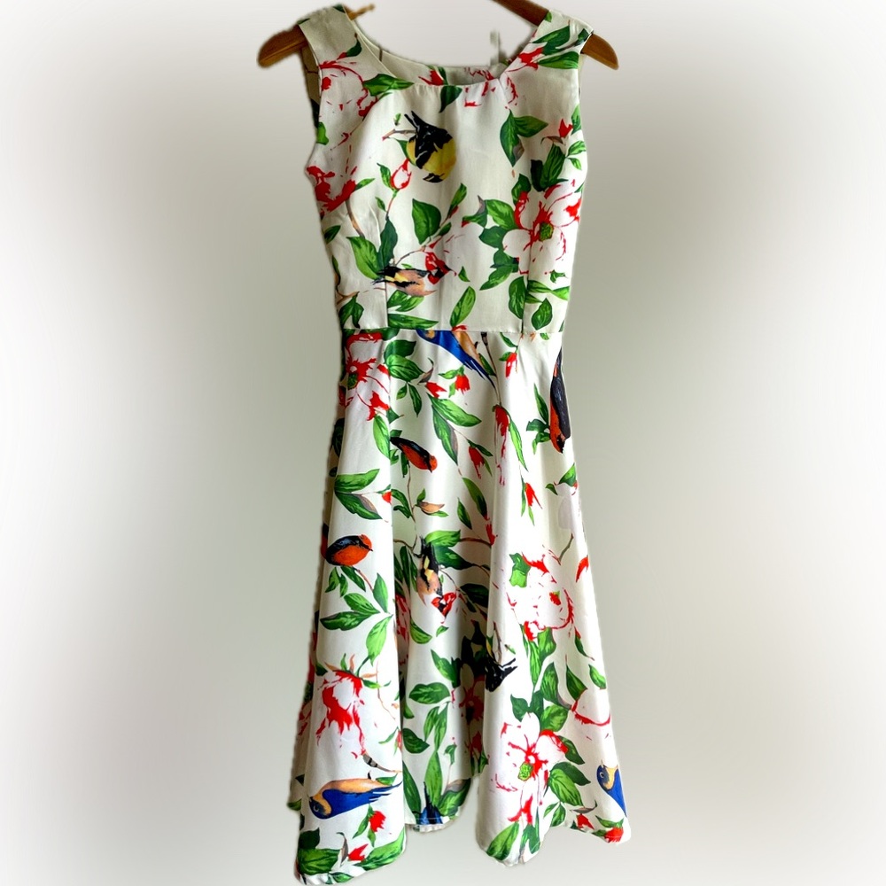 A-line bird print dress